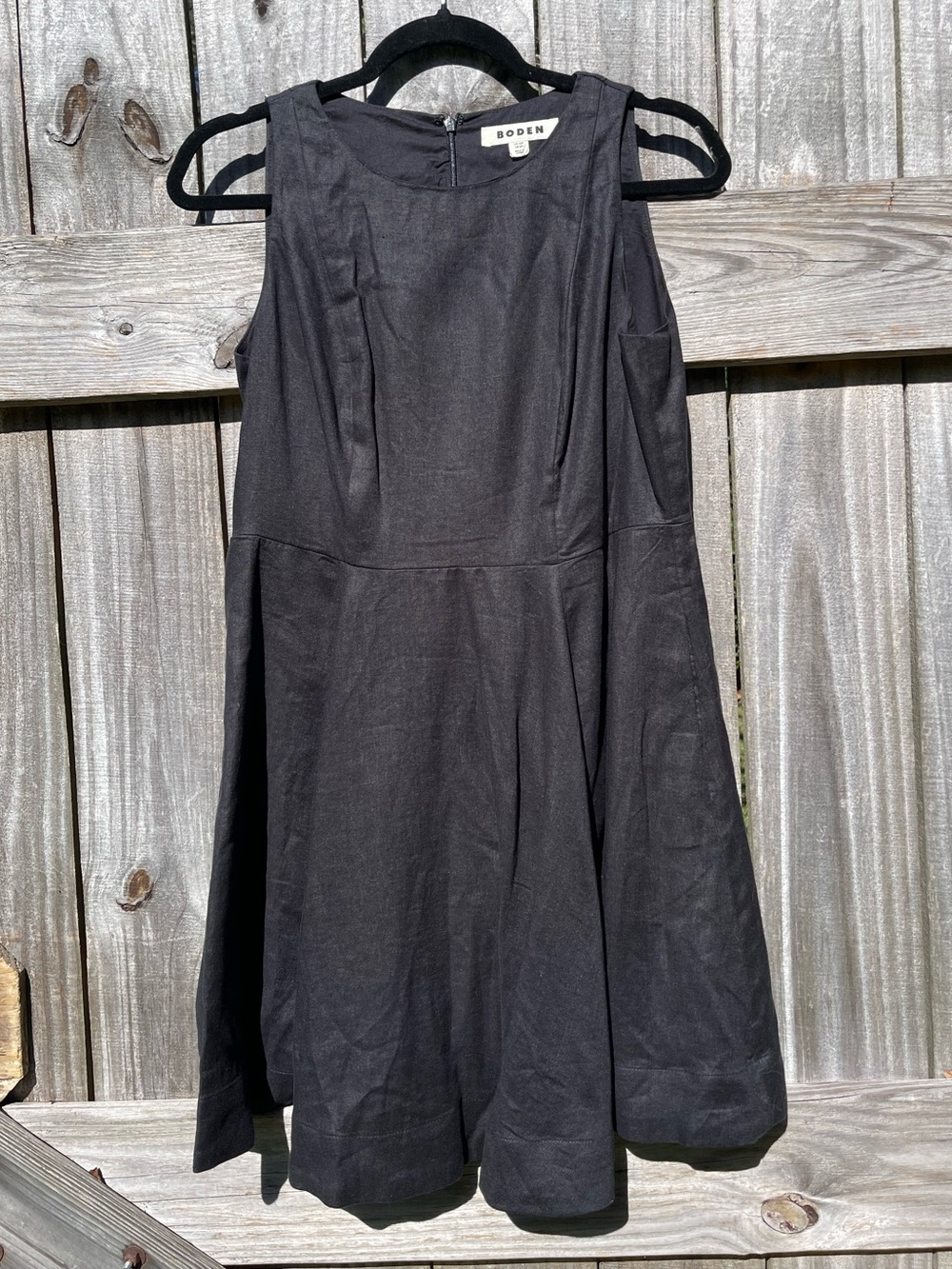 Boden Black Sleeveless Fit-and-Flare Dress 100% Linen